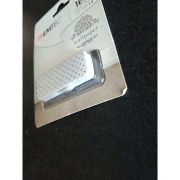 Emtec 16GB Flash Drive USB 2.0 White & Black Polka Dots Wallpaper Design - Picture 2 of 3